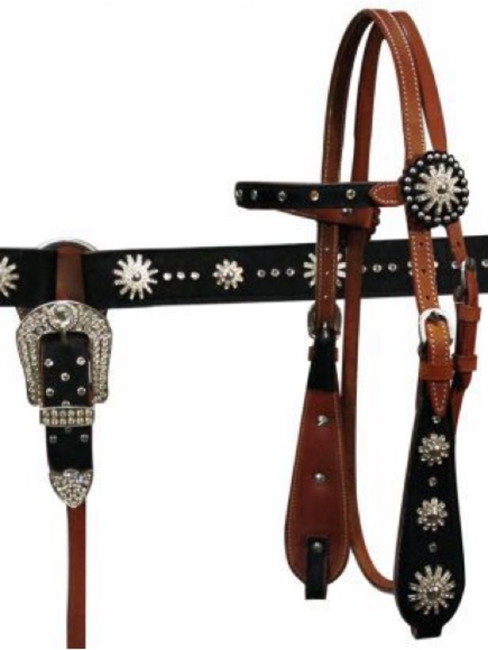 Decorative Black and Brown Western-Style Pet Harness/Headstall